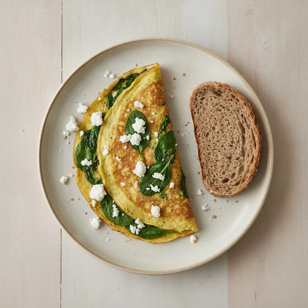 Omelette épinards-curcuma, feta et pain de sarrasin