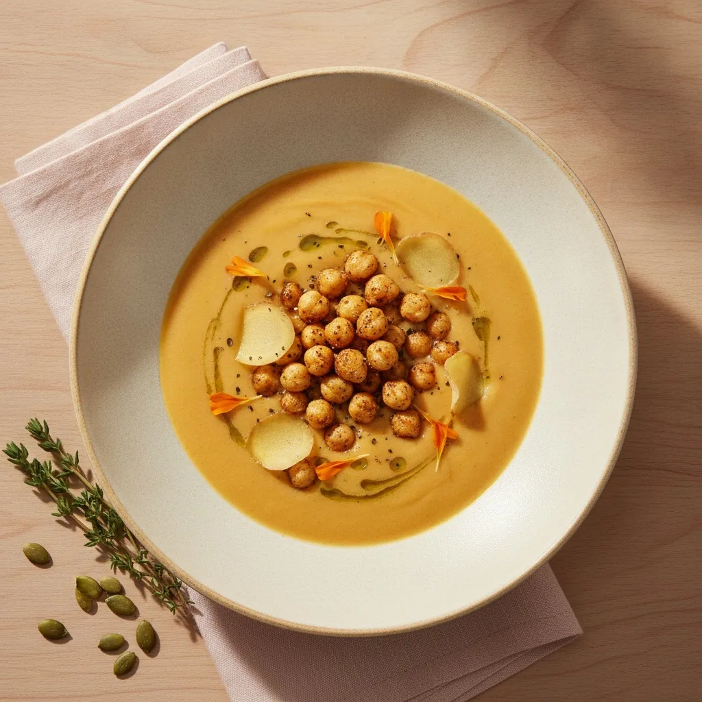 Velouté butternut-gingembre et pois chiches rôtis
